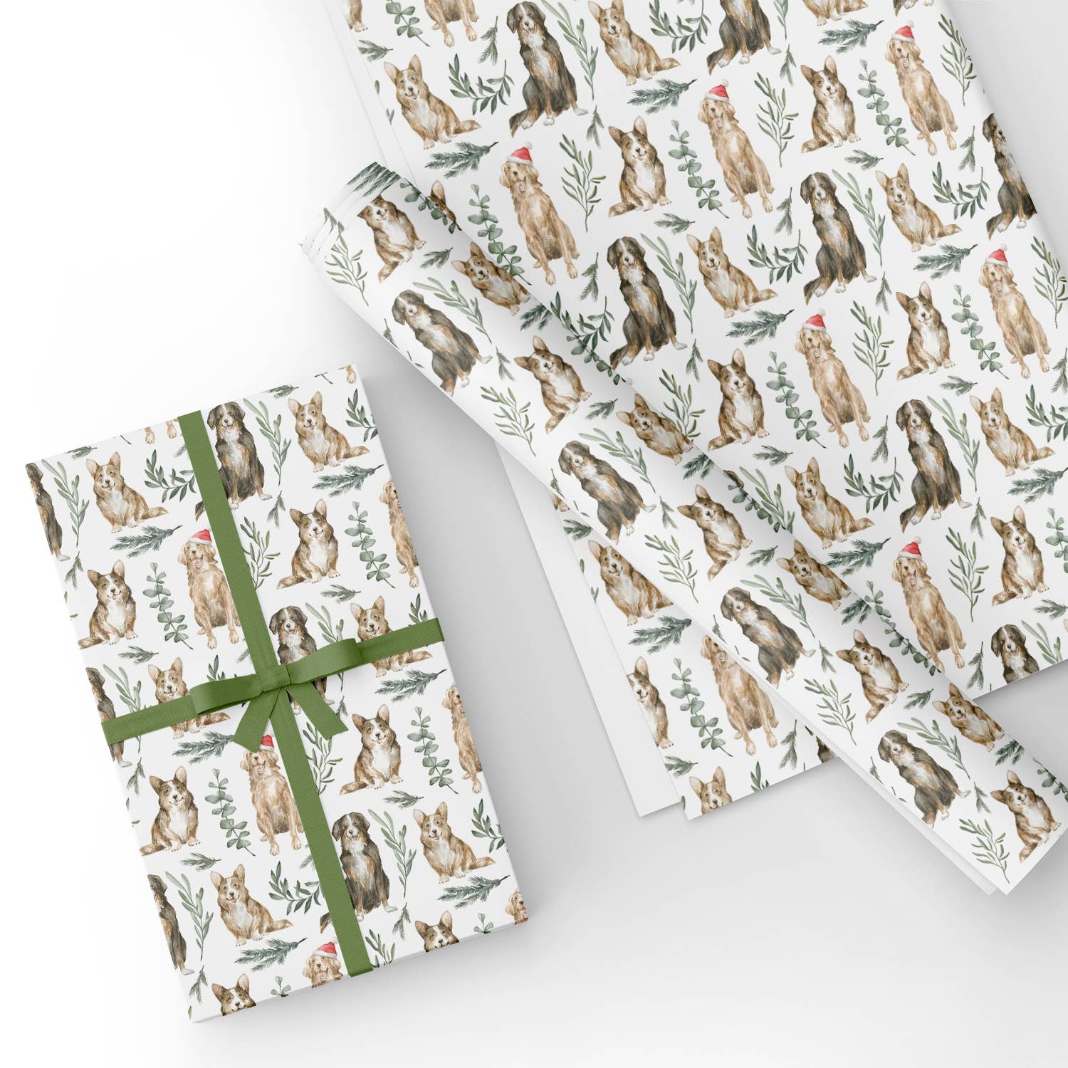 Custom Flat Wrapping Paper for Christmas - Christmas Mistletoe Leaf, Black  & White